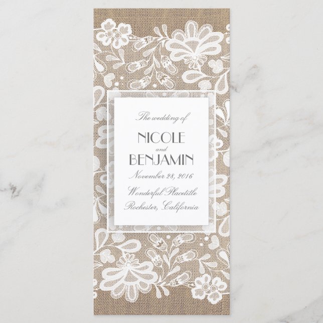 Elegant Lace and Burlap Wedding Programs (Front)