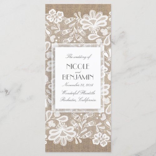 Elegant Lace and Burlap Wedding Programs - Vintage floral lace and burlap wedding programs