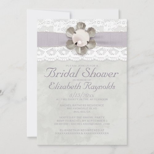 Elegant Lace and Pearls Bridal Shower Invitations