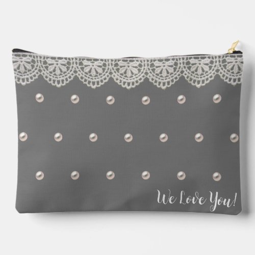 Elegant Lace and Pearls Customized Message Accessory Pouch