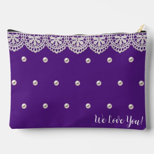 Elegant Lace and Pearls Customized Message Accessory Pouch