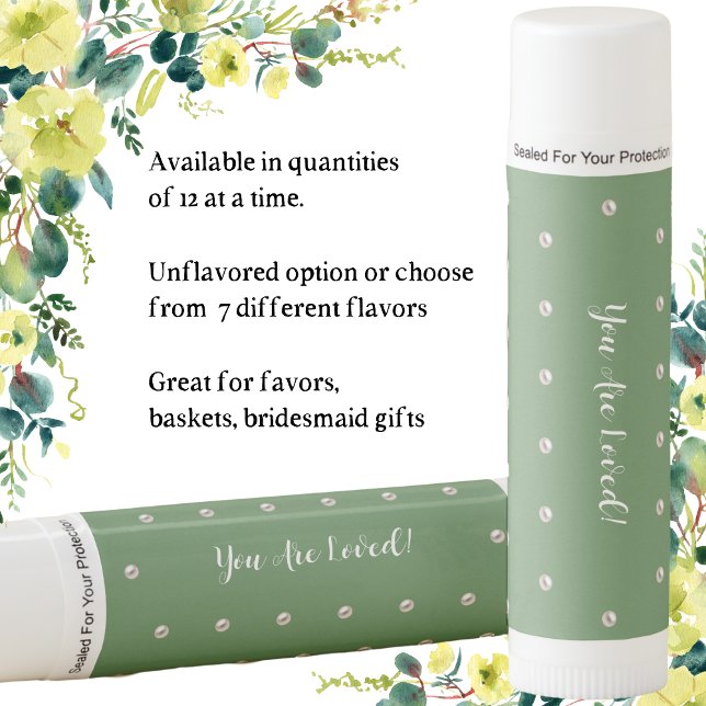 Elegant Lace and Pearls Green Label Lip Balm (This lip balm is cute for wedding favors, bridal party members, or Easter basket filler. 8 flavors)