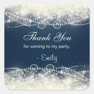 Elegant Lace and Pearls on Dark Blue Thank You Square Sticker