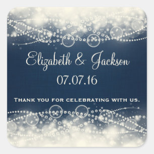 Elegant Lace and Pearls on Dark Blue Thank You Square Sticker
