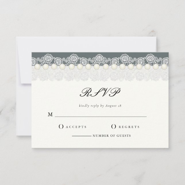 Elegant Lace And Pearls RSVP card (Front)