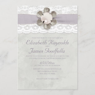 Elegant Lace and Pearls Wedding Invitations