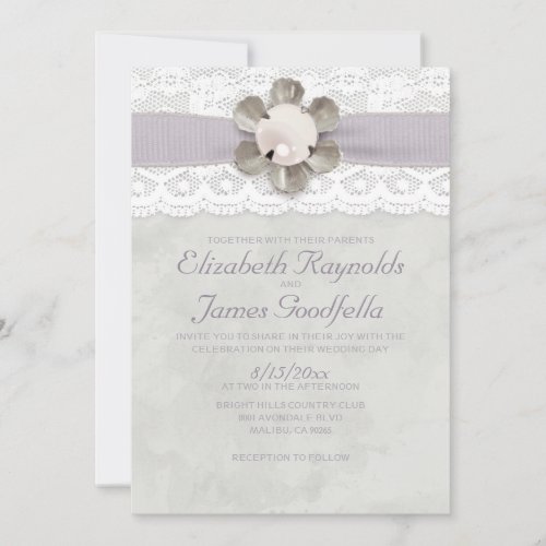 Elegant Lace and Pearls Wedding Invitations
