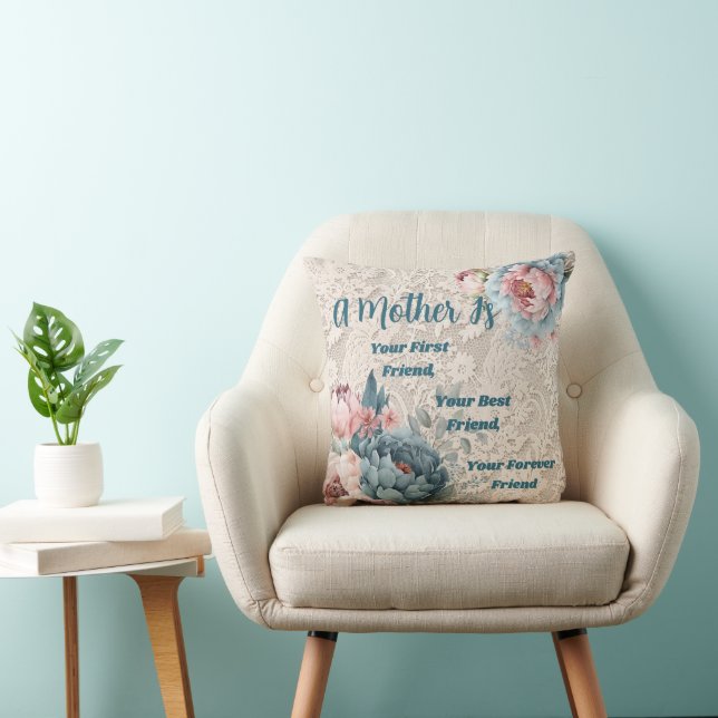 Elegant Lace and Peonies Floral Mother's Day Throw Pillow (Chair)