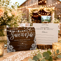 Elegant Lace and Rustic Wood Wedding Save The Date