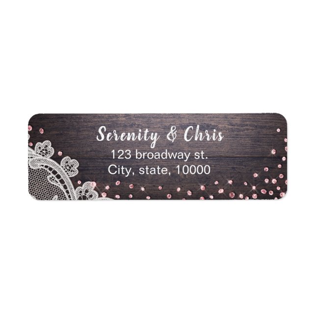 Elegant Lace and wood blush glitter rustic wedding Label (Front)