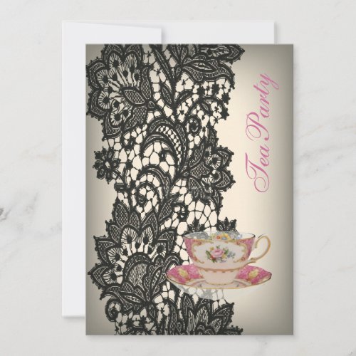 elegant Lace beige vintage bridal tea party Invitation