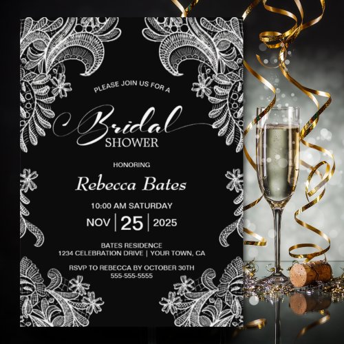 Elegant Lace Black Bridal Shower Invitation
