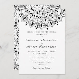 Elegant lace black white mandala wedding invitation