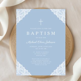 Elegant Lace Blue Baby Boy Baptism