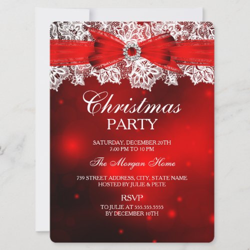 Elegant Lace  Bow Christmas Holiday Invitation