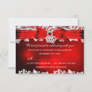 Elegant Lace & Bow Christmas Holiday RSVP Card