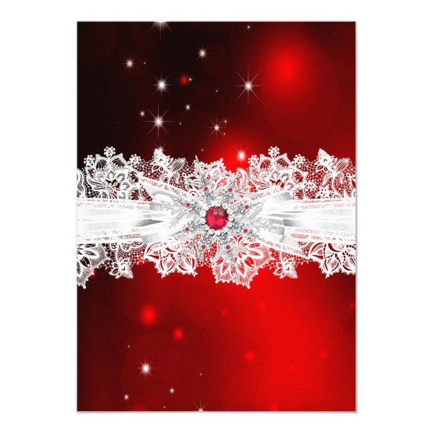 Elegant Lace Bow Red Christmas Holiday Party Invitation