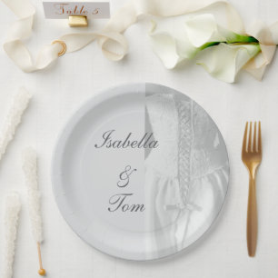 Elegant Lace Bridal Script Wedding Table Paper Plates