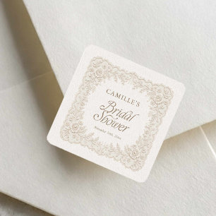 Elegant Lace Bridal Shower Favor Square Sticker
