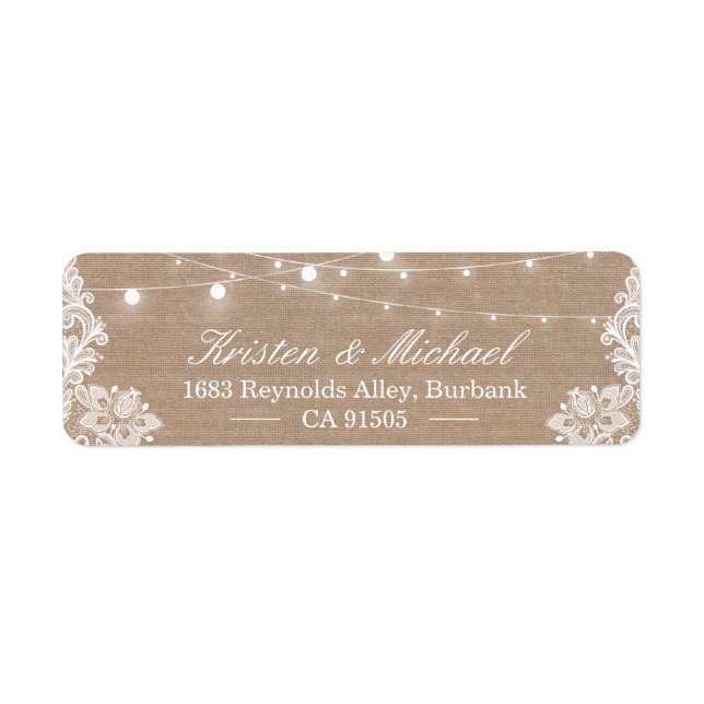 Elegant Lace Burlap Rustic Country String Lights Label (Front)