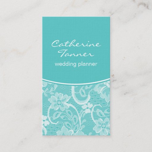 Customizable Elegant Lace Business Card, Turquoise
