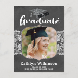 Elegant Lace Chalkboard 2 Photo Grad Invitation Postcard