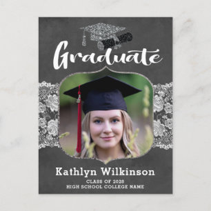 Elegant Lace Chalkboard Photo Grad Invitation Postcard