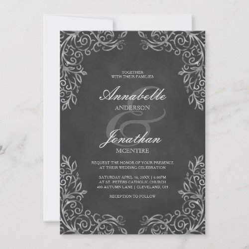 Elegant Lace Chalkboard Scroll Wedding Invitation