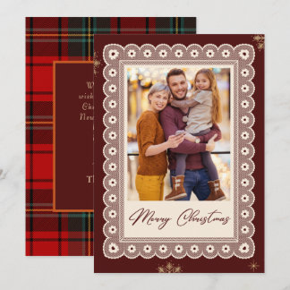 Elegant Lace Christmas Photo Burgundy holiday card