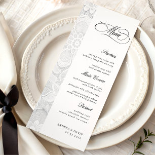 Elegant Lace Classic Vintage Black & White Wedding Menu