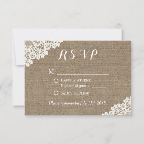 Elegant Lace Corner Burlap Wedding RSVP