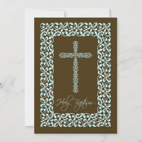 Elegant Lace Cross Baby Holy Baptism Inviation Invitation