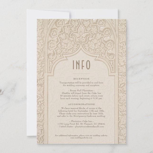 Elegant Lace Design Wedding Islamic Motifs Info Invitation (Front)