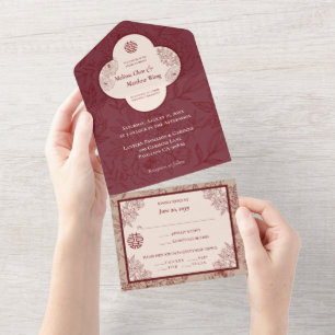 Elegant Lace Floral Chinese Wedding All In One Invitation