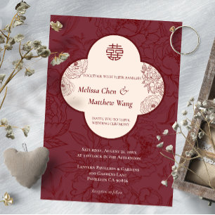 Elegant Lace Floral Chinese Wedding Invitation