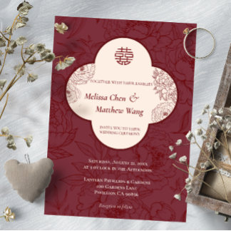 Elegant Lace Floral Chinese Wedding Invitation