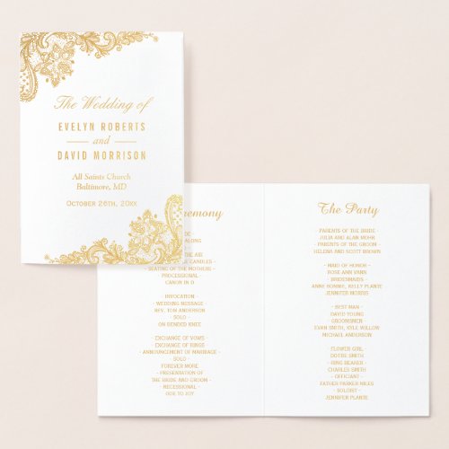 Elegant Lace Floral Real Gold Foil Wedding Program