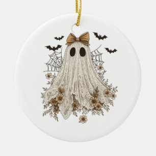 Elegant Lace Ghost with Bow   Floral Ghost  Ceramic Ornament