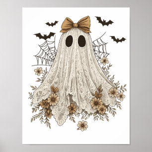 Elegant Lace Ghost with Bow Floral Ghost Poster