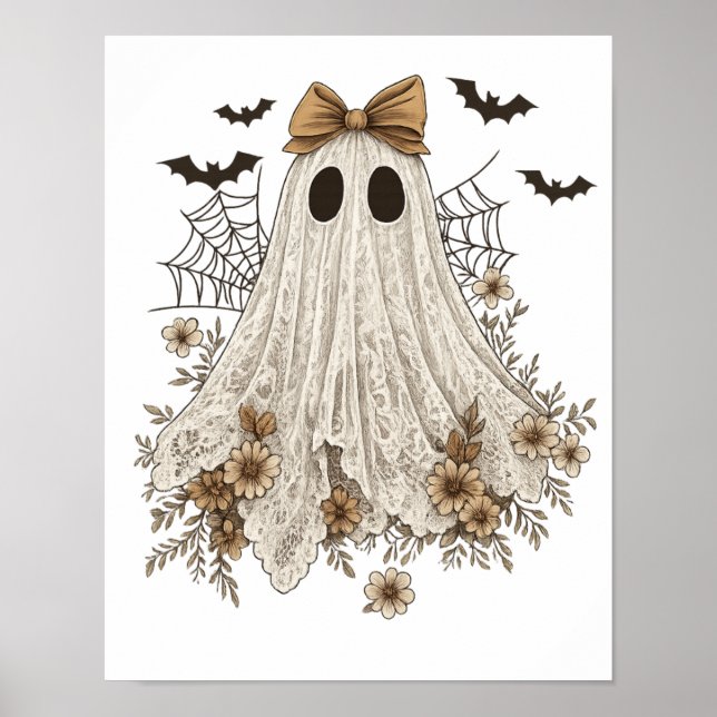 Elegant Lace Ghost with Bow | Floral Ghost  Poster (Front)