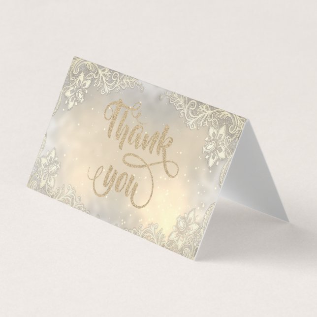 Elegant Lace Gold Glittery Thank You Card (Front)