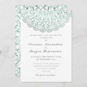 Elegant lace green mandala wedding invitation
