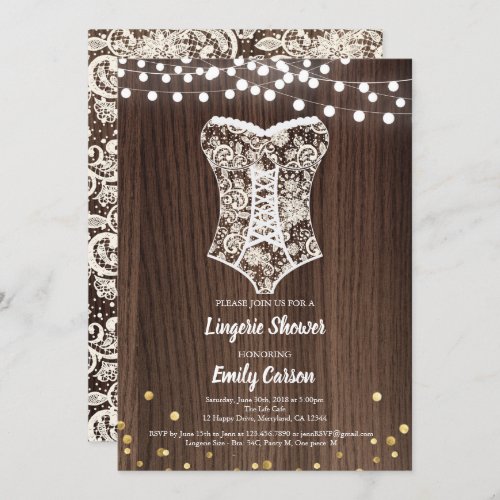Elegant lace lingerie shower rustic wood invitation