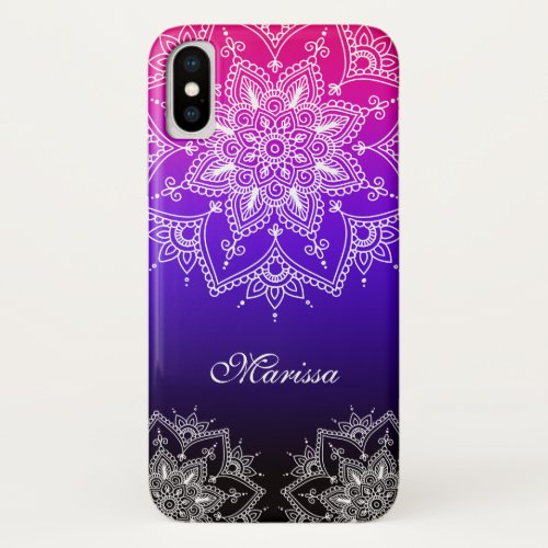 Elegant Lace Mandala Flowers Pink Purple Ombre iPhone X Case