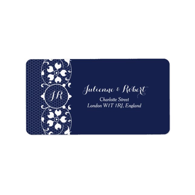 Elegant Lace Monogram Wedding Address Labels (Front)