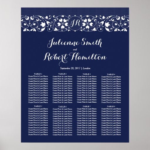 Elegant Lace Monogram Wedding Seating Chart Zazzle