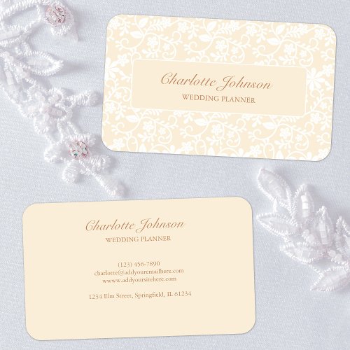 Elegant Lace Off_White Cream Wedding Planner Business Card