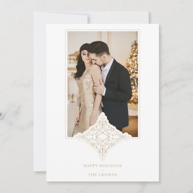 Elegant Lace Ornament Effect Happy Holidays Photo (Front)