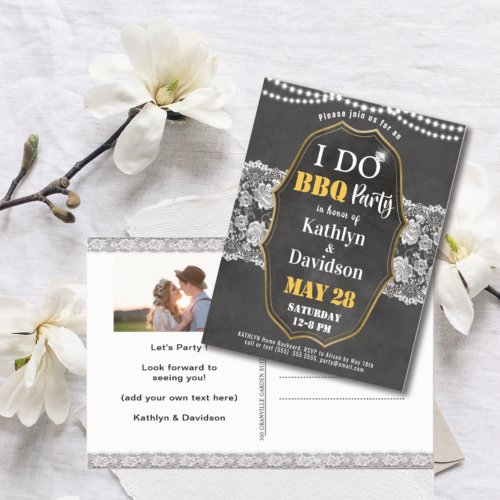 Elegant Lace Photo Engagement BBQ Party Invitation Postcard