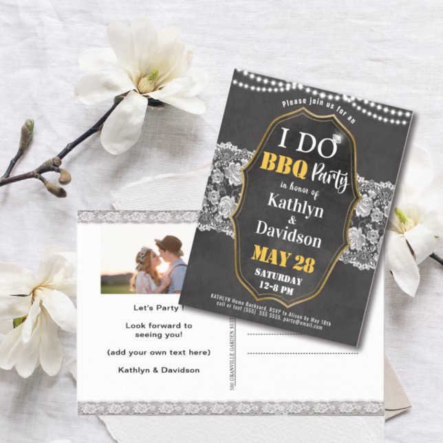 Elegant Lace Photo Engagement BBQ Party Invitation Postcard (Creator Uploaded)